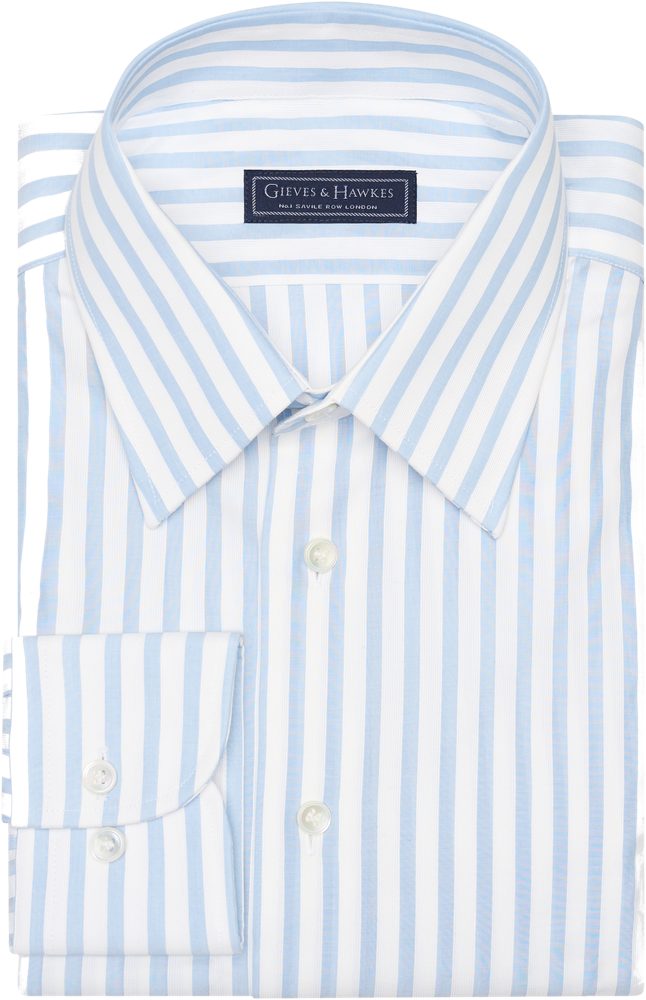 Blue bengal stripe shirt flat lay photography