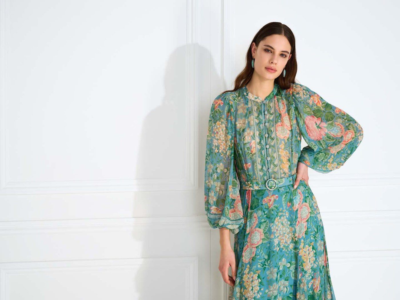 Beulah London floral dress photographed on model for ecommerce