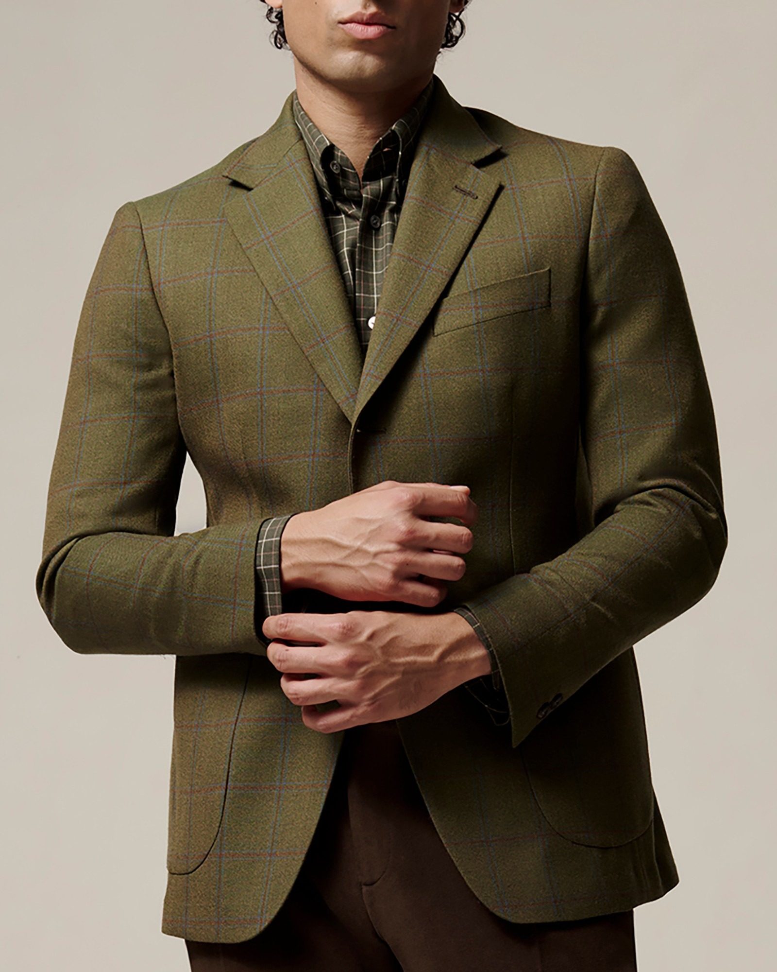 Gieves and Hawkes green tweed blazer menswear photography