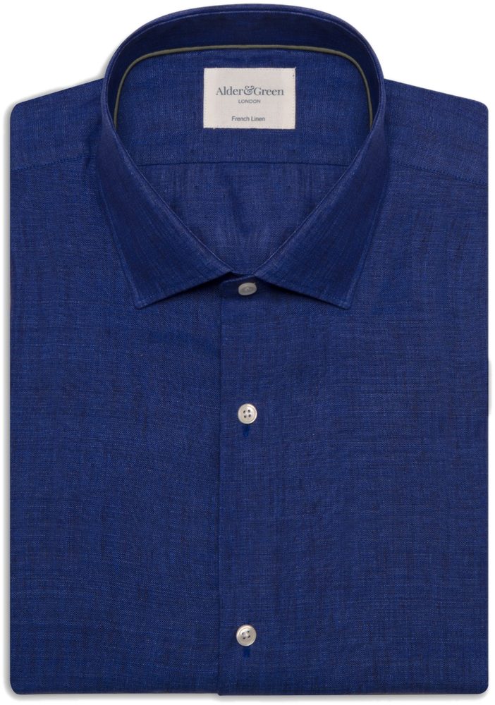 Navy linen shirt flat lay photography