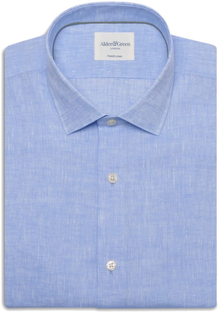 Sky blue linen shirt flat lay photography