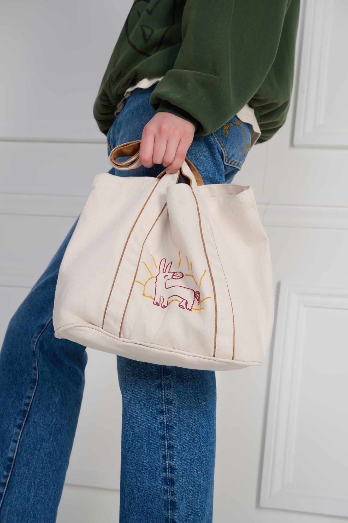 Wild Donkey canvas tote bag with embroidered donkey